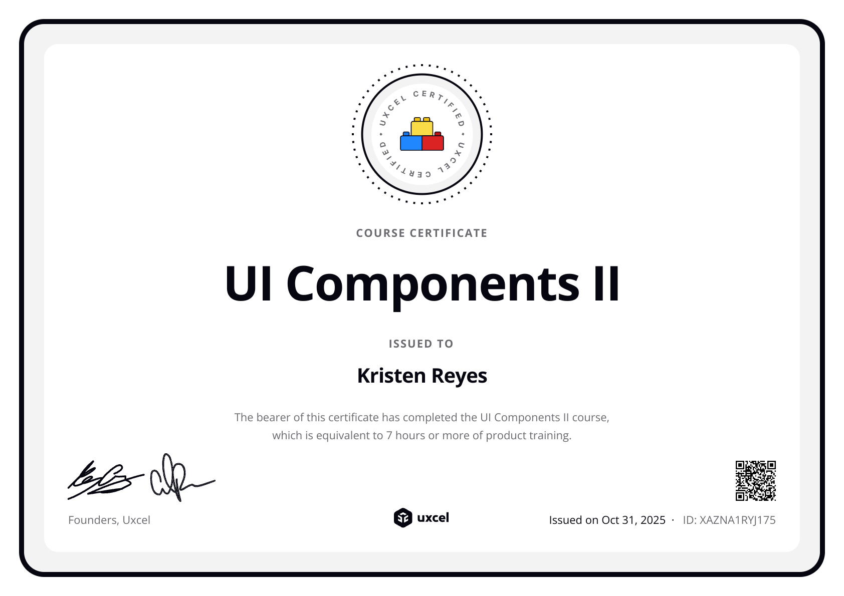 Kristen Reyes's certificate